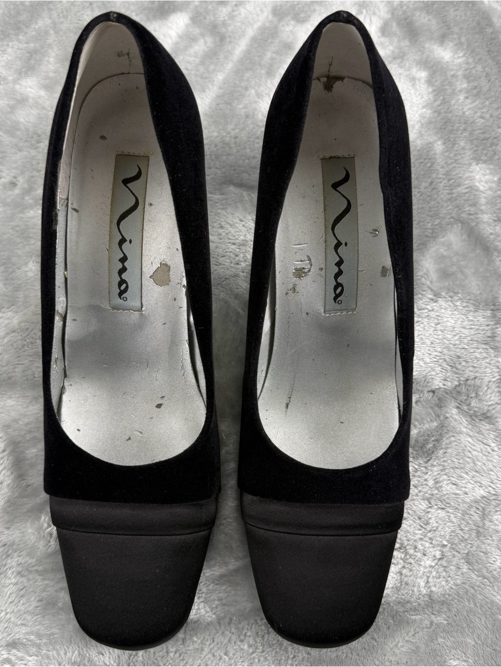 Nina Black Square-Toe Suede Pumps